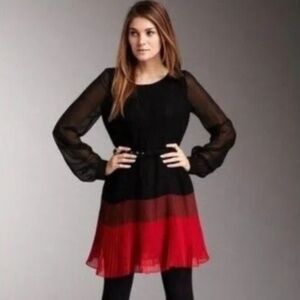 French Connection Pleated Chiffon Colorblock Swing Dress, Size 6